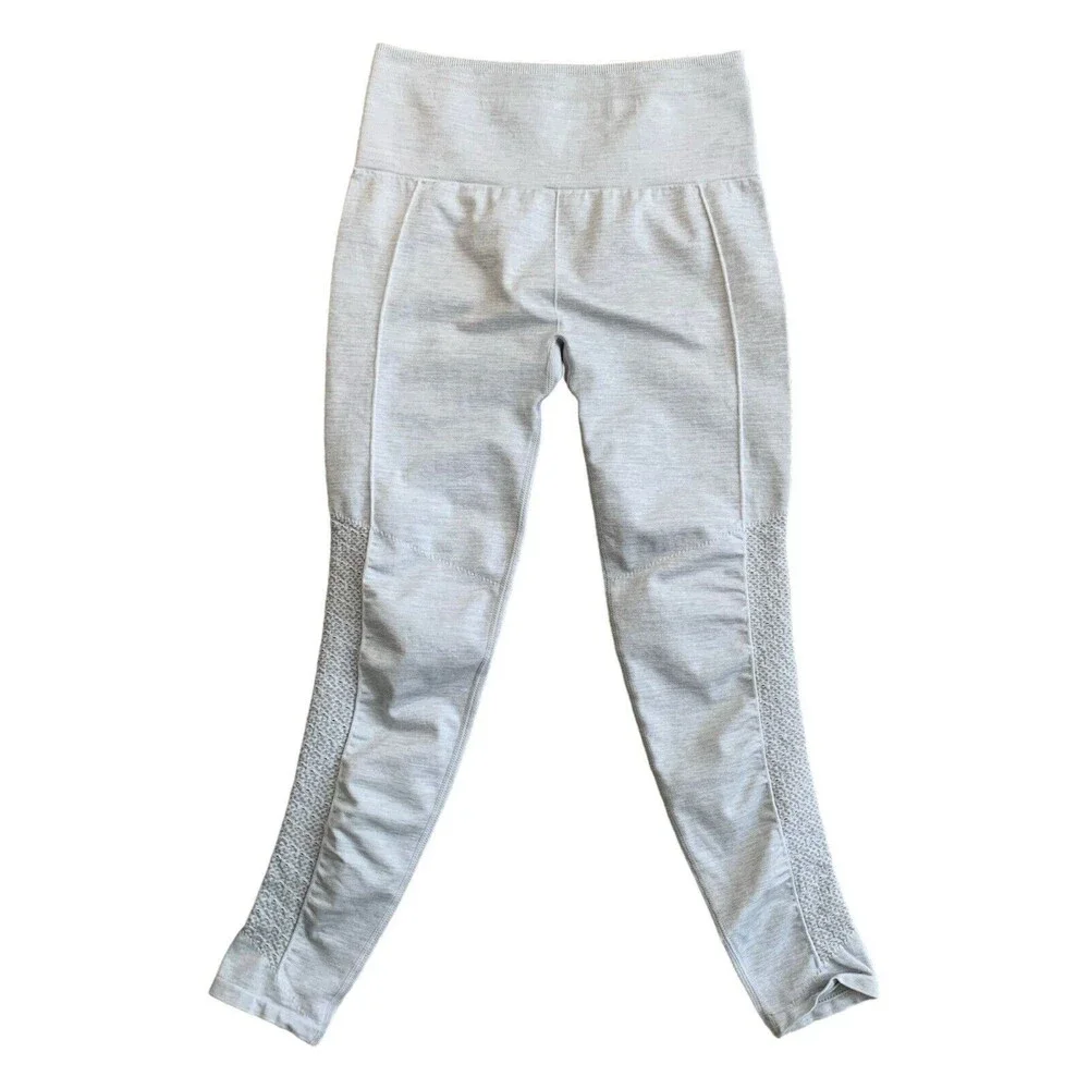 Fabletics Sync High-Waisted Leggings Perforated Side Light Grey Heather ~Small